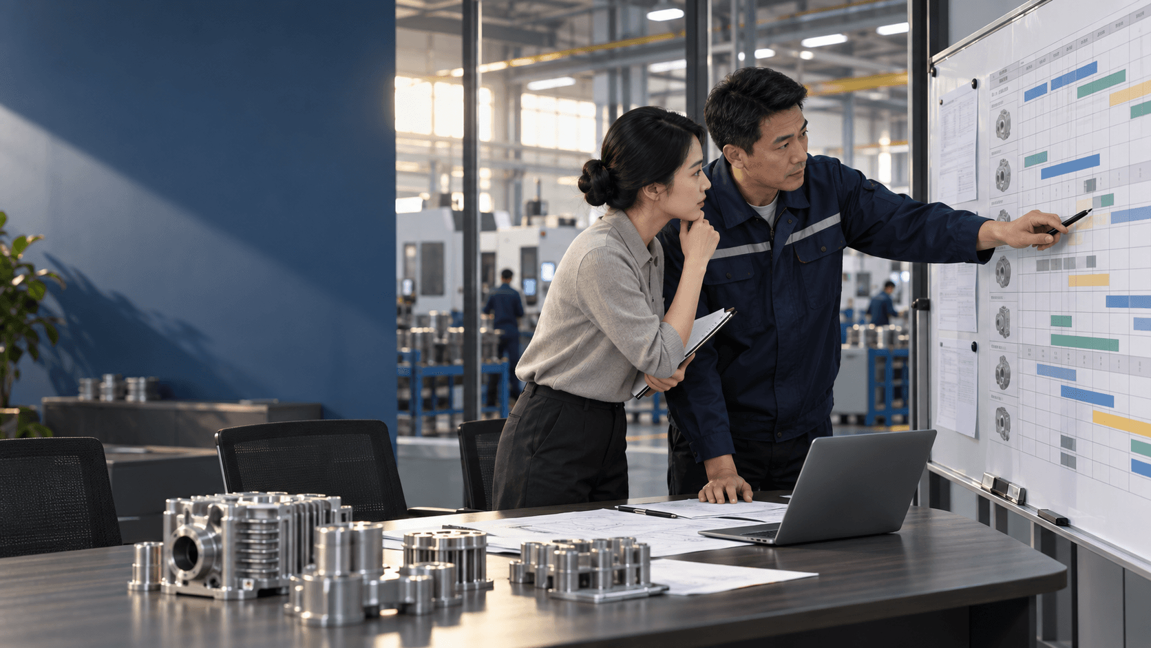 Equipa a comparar propostas e condições de produção de fornecedores chineses